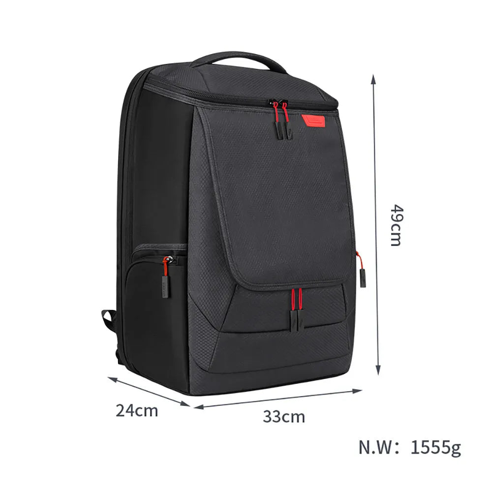 Black nylon game console storage bag for PS5 and kits, 49x33x24cm, sewn seams