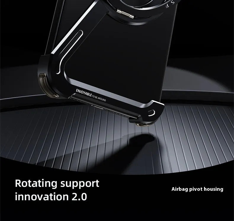 Black metal iPhone 17 Pro Max case showing integrated magnetic bracket and electroplated finish