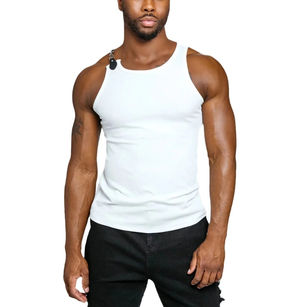 Sleeveless cotton blend vest in tight-fitting design for summer wear