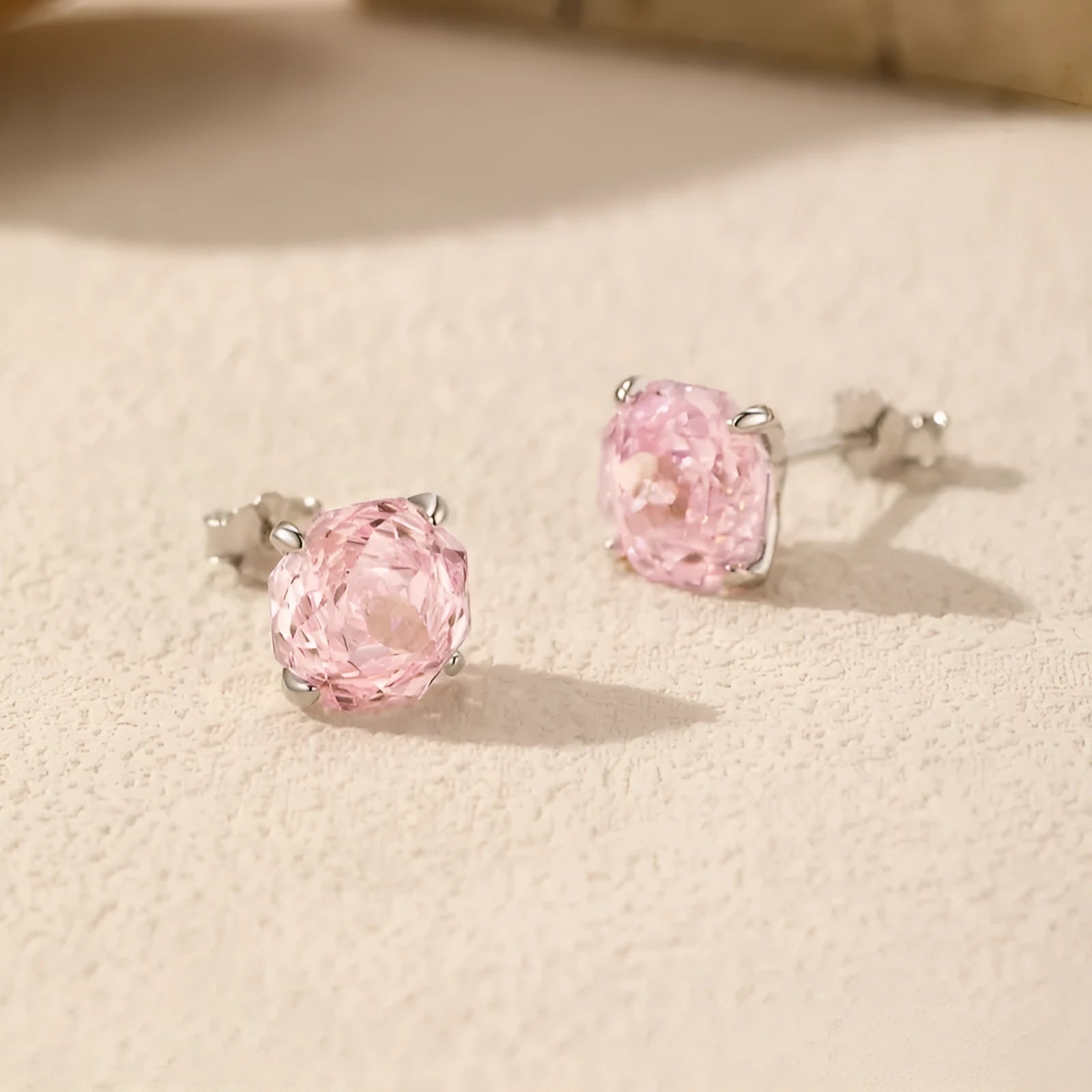 S925 sterling silver rose flower stud earrings for women in 6mm and 8mm sizes.