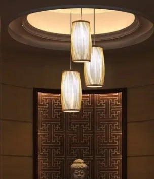 Woven bamboo spherical lamp with E27 holder for hallway or staircase decoration.