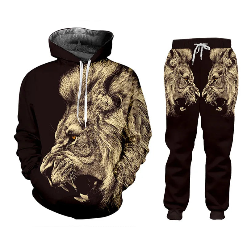 Men's casual tracksuit with hoodie and pants, digital print, goose down fill, available in sizes S to 6XL