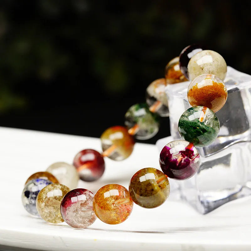 Crystal ethnic style bracelet with 10mm colourful ghost cornucopia beads in a ball bracelet design