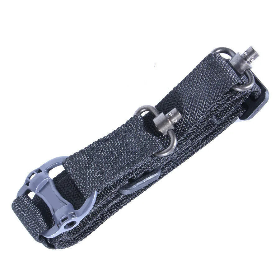 MS4 tactical nylon multifunctional strap rope shown in black colour, demonstrating its length and buckle.