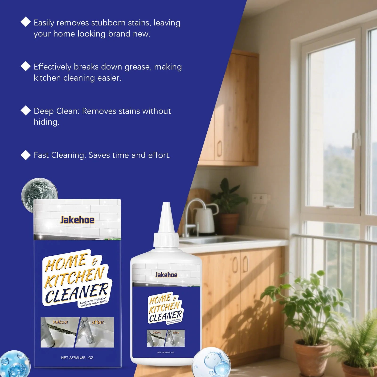 237ml bottle of decontamination gel for household kitchen and bathroom cleaning with applicator nozzle