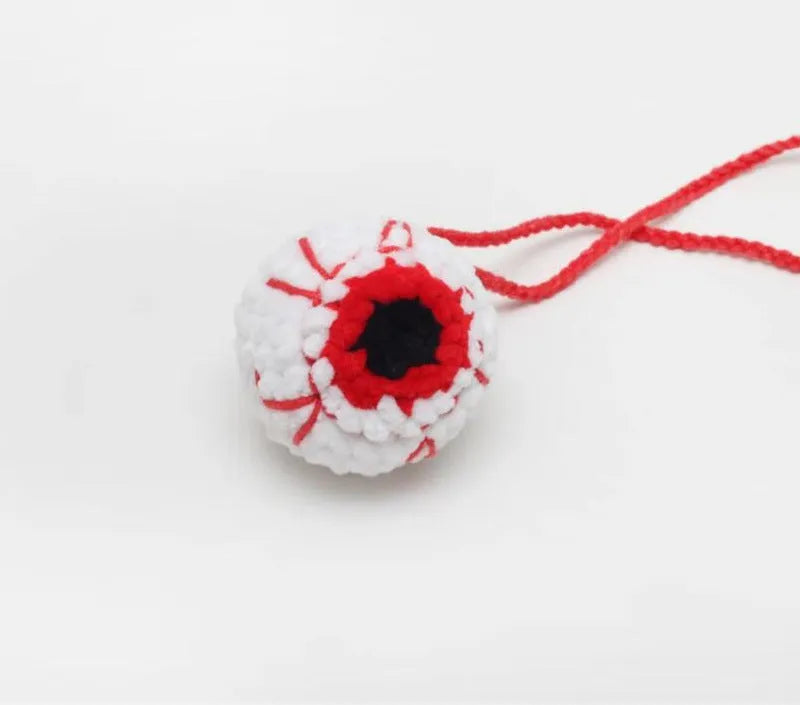 Plush hand-woven car hanging ornament in a cartoon style, made from polyester fabric.