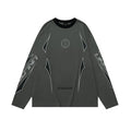 Cotton pullover jumper with drop shoulder sleeves and letter pattern in dark gray blue