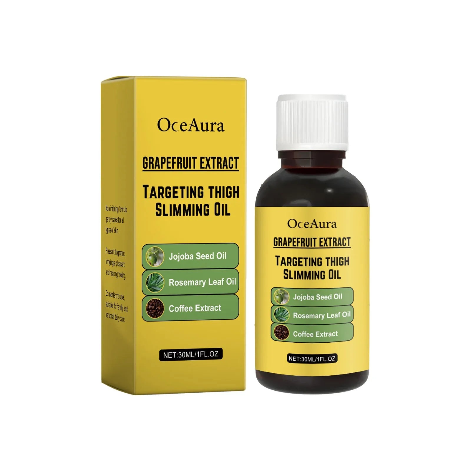 30ml body treatment oil bottle with pump containing grapefruit and jojoba formula
