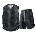 Sleeveless vest and shorts two-piece suit for larger sizes in quick-drying hemp-blend fabric