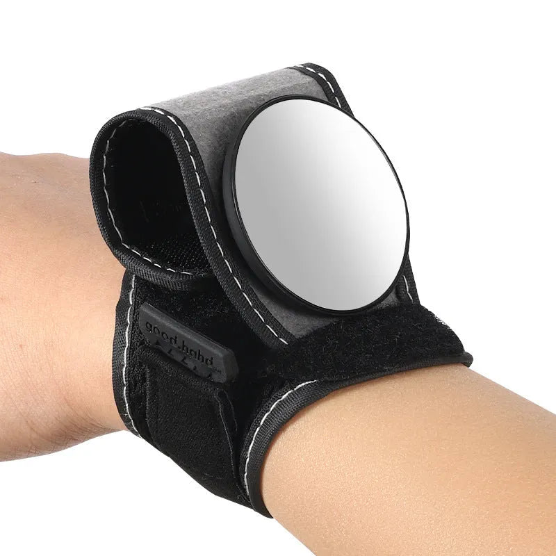 Black nylon bicycle rear-view mirror with wrist-style handlebar mount for cycling safety