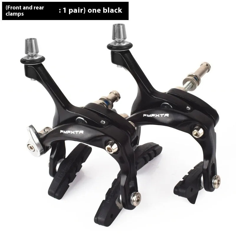 Road bicycle dual-axis brake caliper upgrade kit with U-shaped clamp in black or silver finish