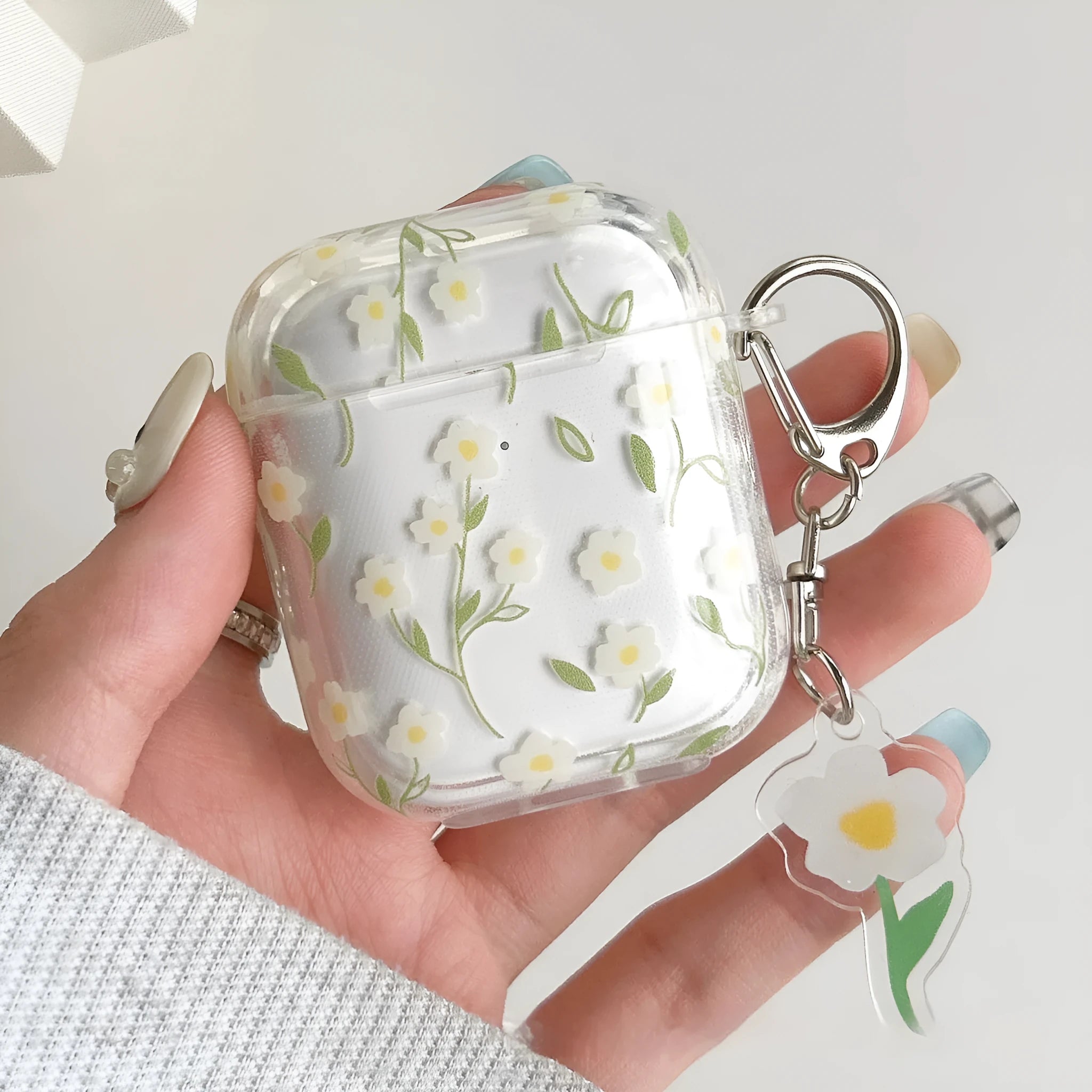 White floral design transparent TPU protective cover for Apple AirPods charging case