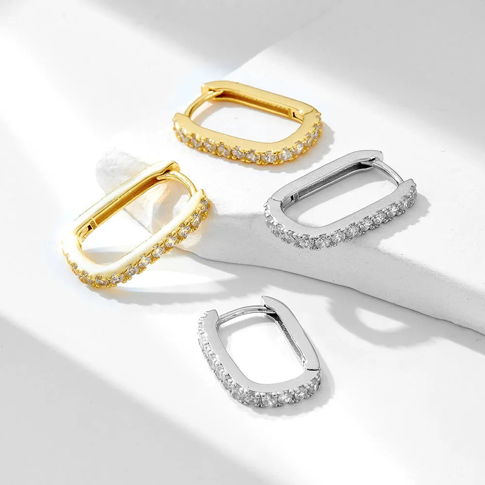 S925 sterling silver oval zircon geometric earrings in European style