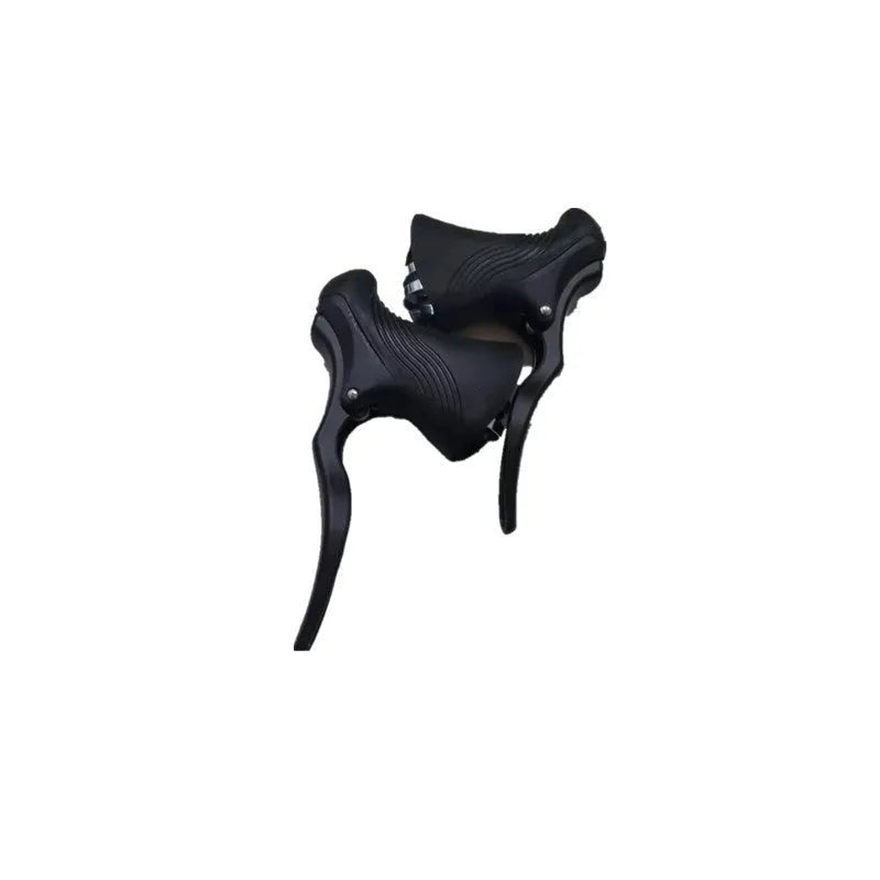 Pair of aluminium alloy road bicycle brake handles in black or black/silver for 22.2mm and 23.8mm handlebars.