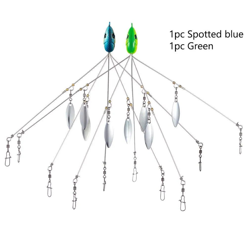 Bassdash umbrella fishing lure rig with 5 swivels and rotating metal sequins