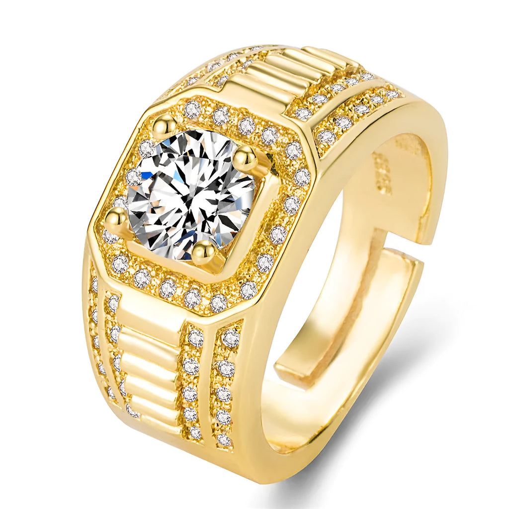 Men's large square diamond ring with adjustable opening in copper metal, gold and platinum colour options