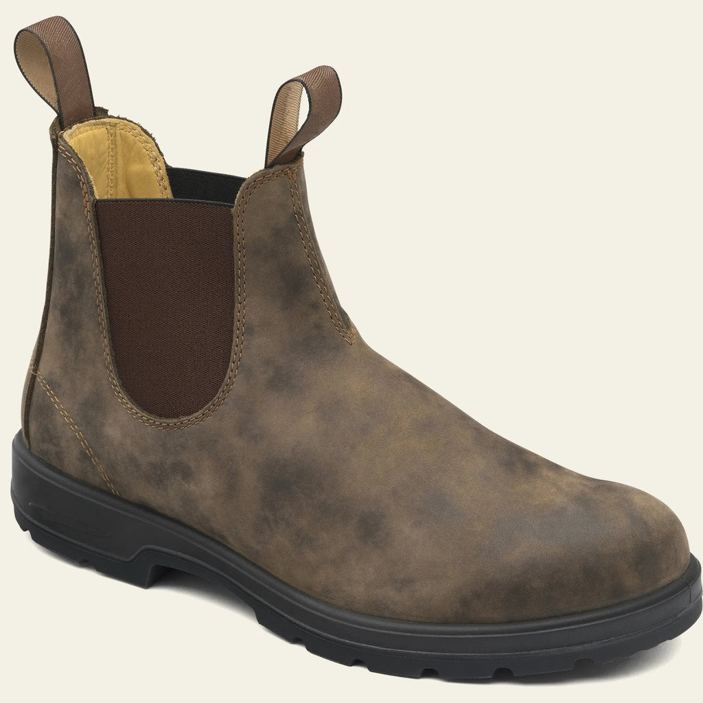Vintage-style unisex Chelsea boots in artificial PU leather with a beef tendon sole.