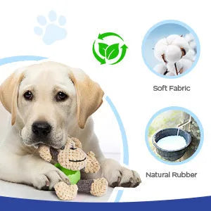 Cartoon monkey plush dog toy with four legs and two ears for small medium dogs