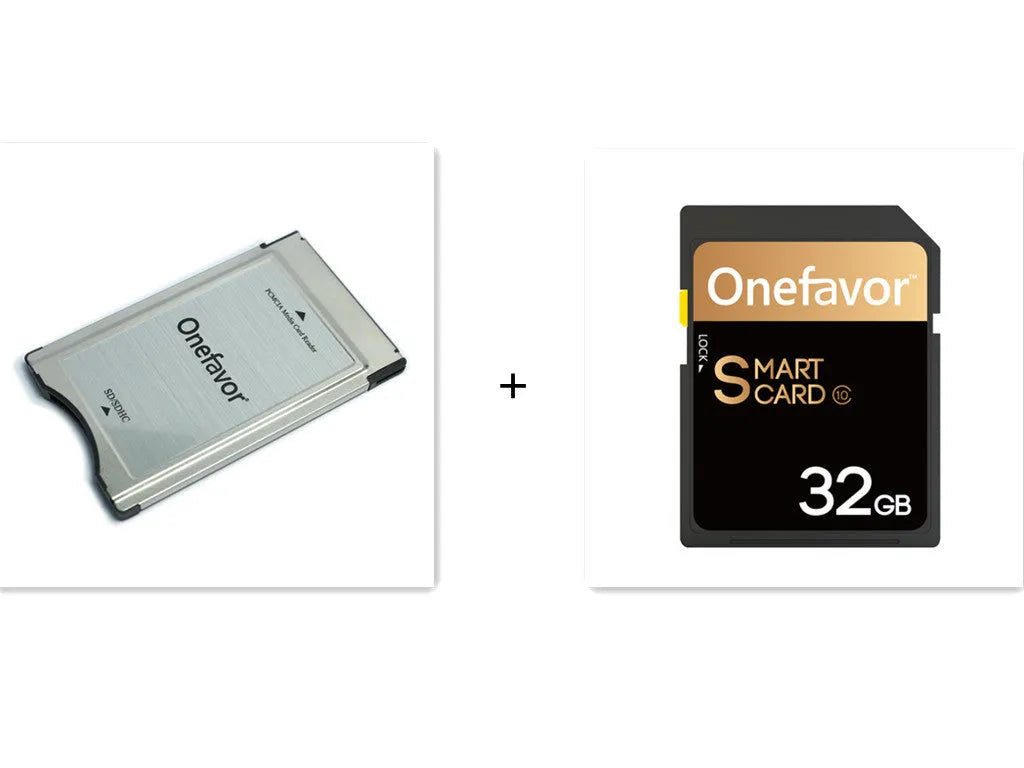 SD to PCMCIA adapter card with stainless steel housing and pre-installed 32GB SD card for Mercedes-Benz cars