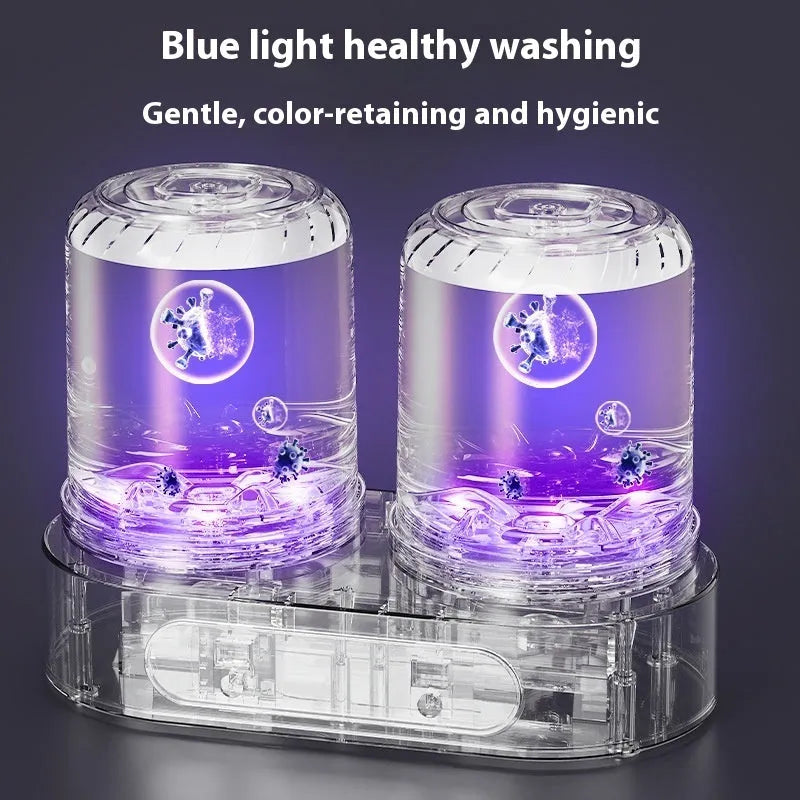 White double bucket USB mini laundry washing machine for underwear and socks.