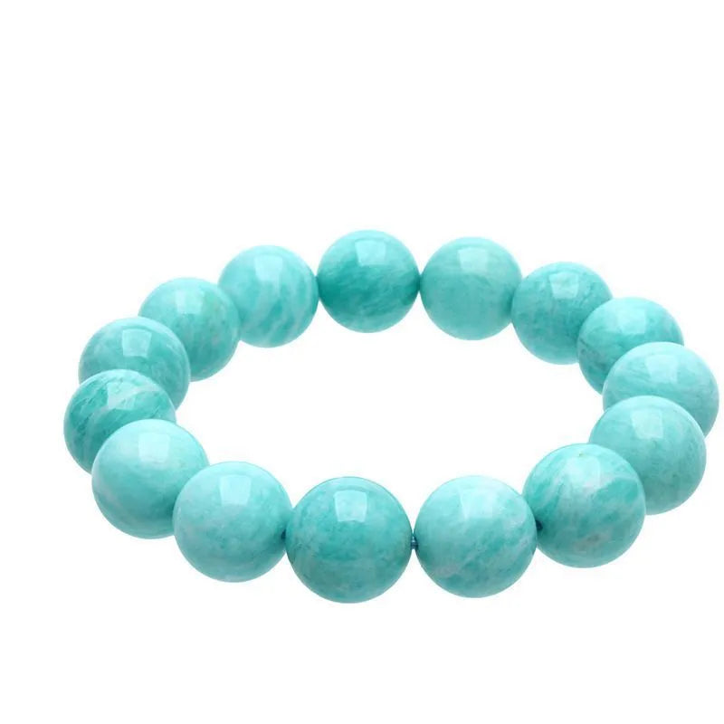 Green amazonite gemstone bead bracelet for men and women shown in three bead size options.