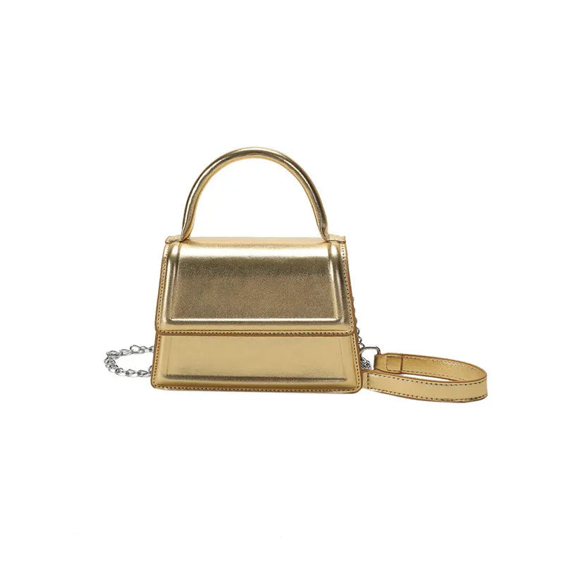 Retro horizontal square crossbody bag in PU leather with sewing line details