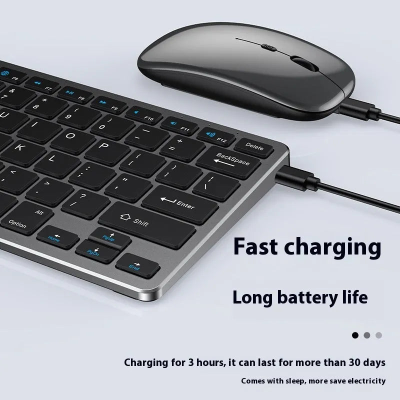 Ultra-thin wireless keyboard and mouse combo set in black, gun colour, or silver finish with rechargeable batteries