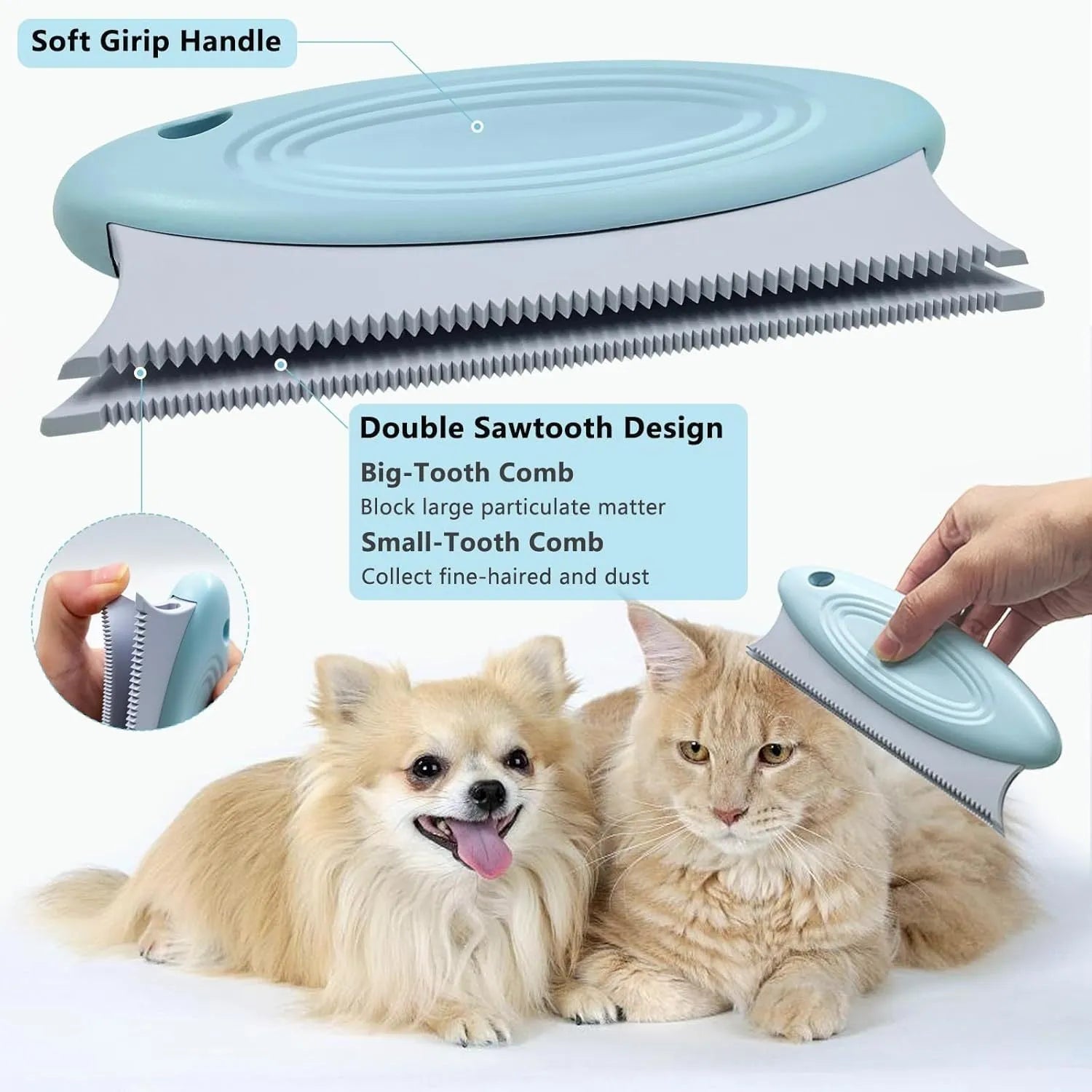 Three-piece pet hair remover set with copper head tool, silicone brush and round cleaner