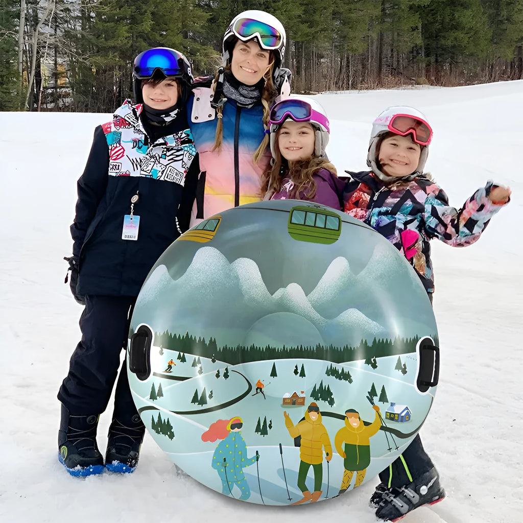Colourful PVC ski ring toy with printed winter designs for children's outdoor snow play