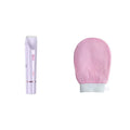 Pink women's electric body hair trimmer and shaver with USB cable on a white background
