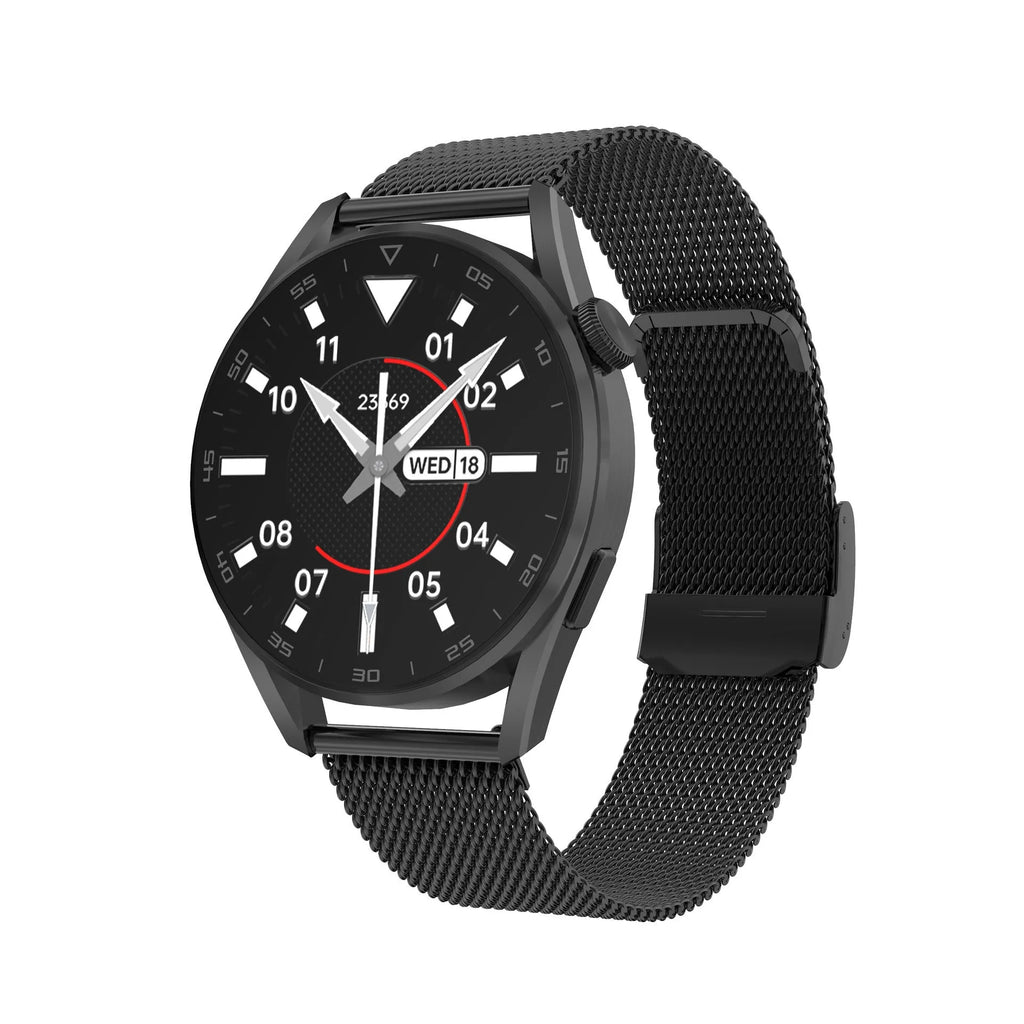 Smart watch with 1.3-inch screen showing Bluetooth call interface and QR scanning function