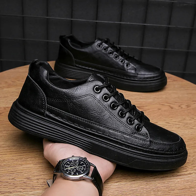 Men's lightweight breathable casual exercise shoes front lace-up round toe low top rubber sole black brown