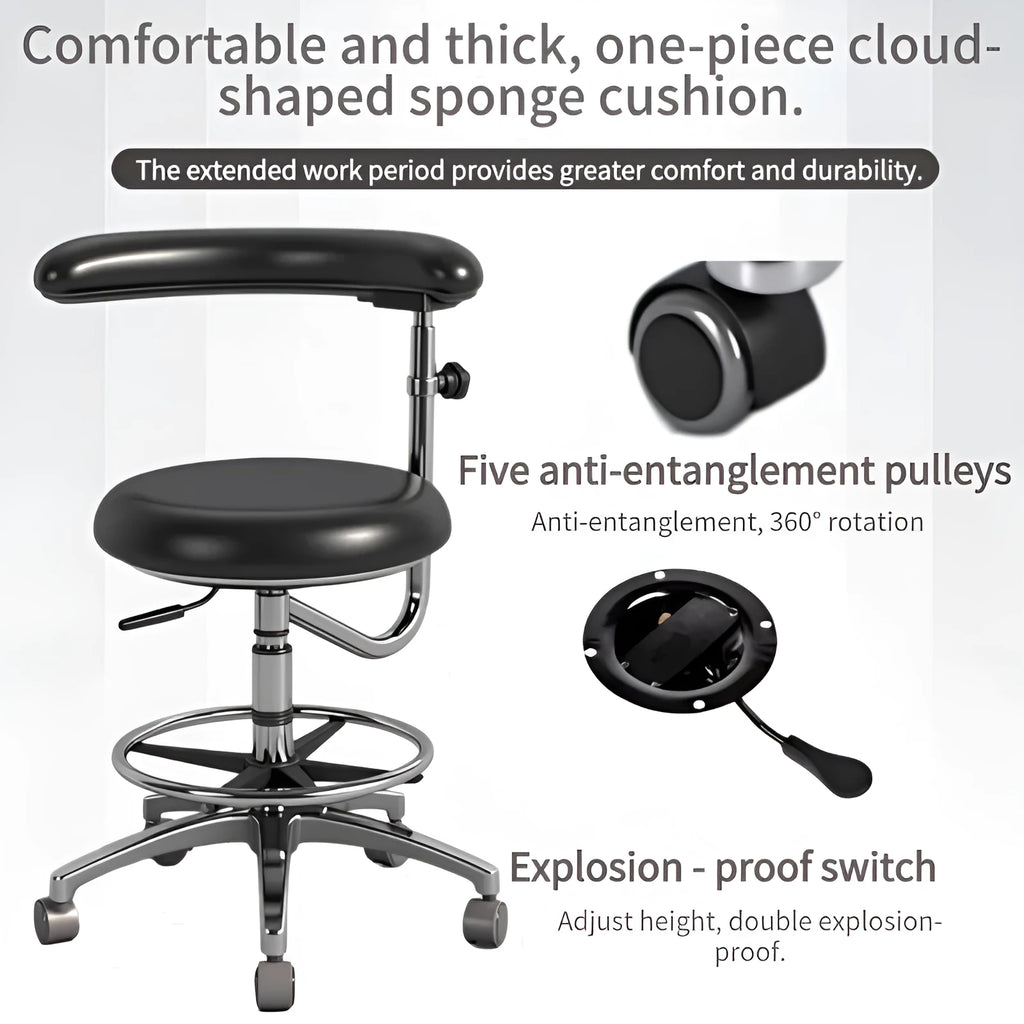 Black leather dental examination chair for clinical environments