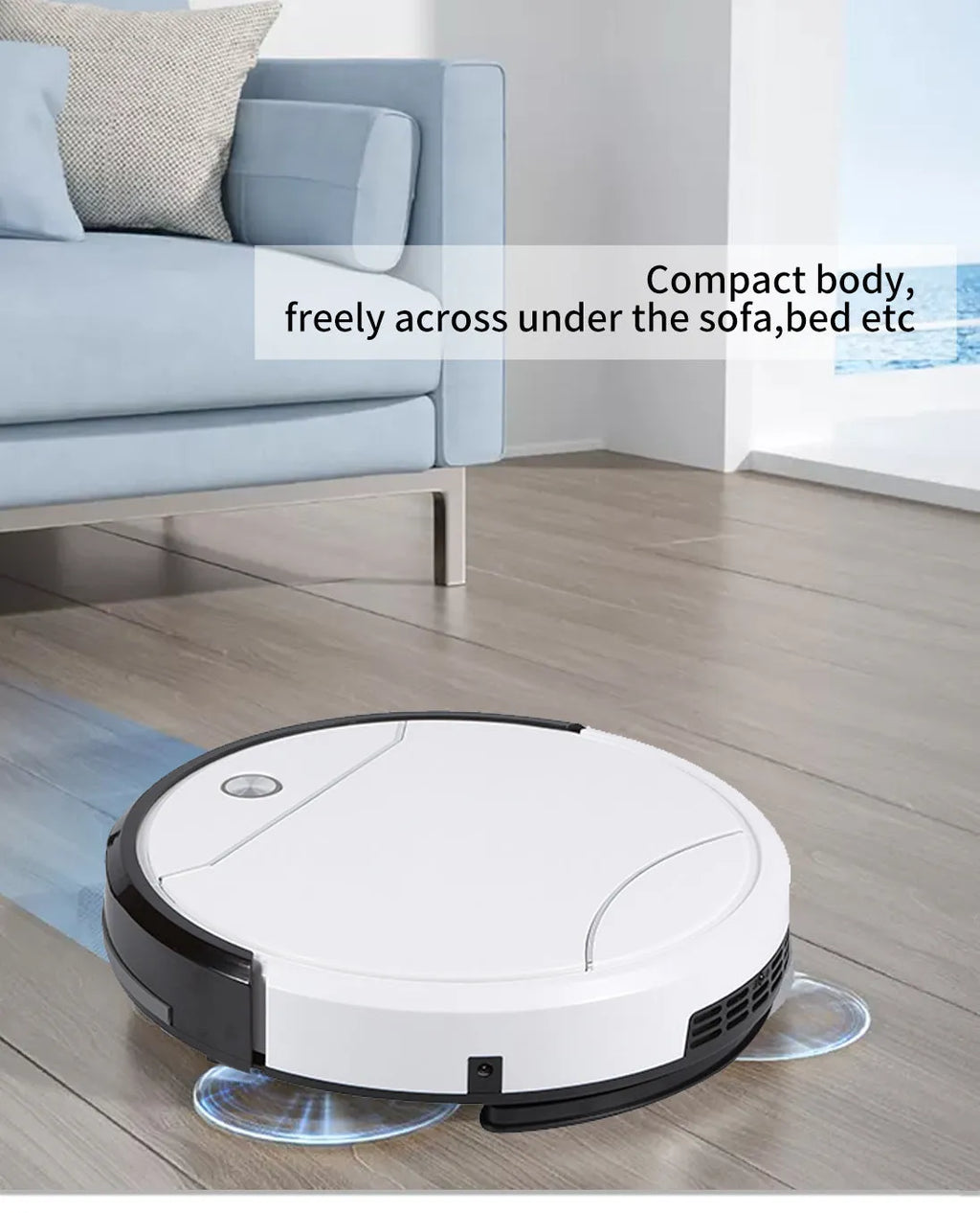 Jieshi D502 automatic recharge sweeping robot in white and black with remote control, 300ml capacity