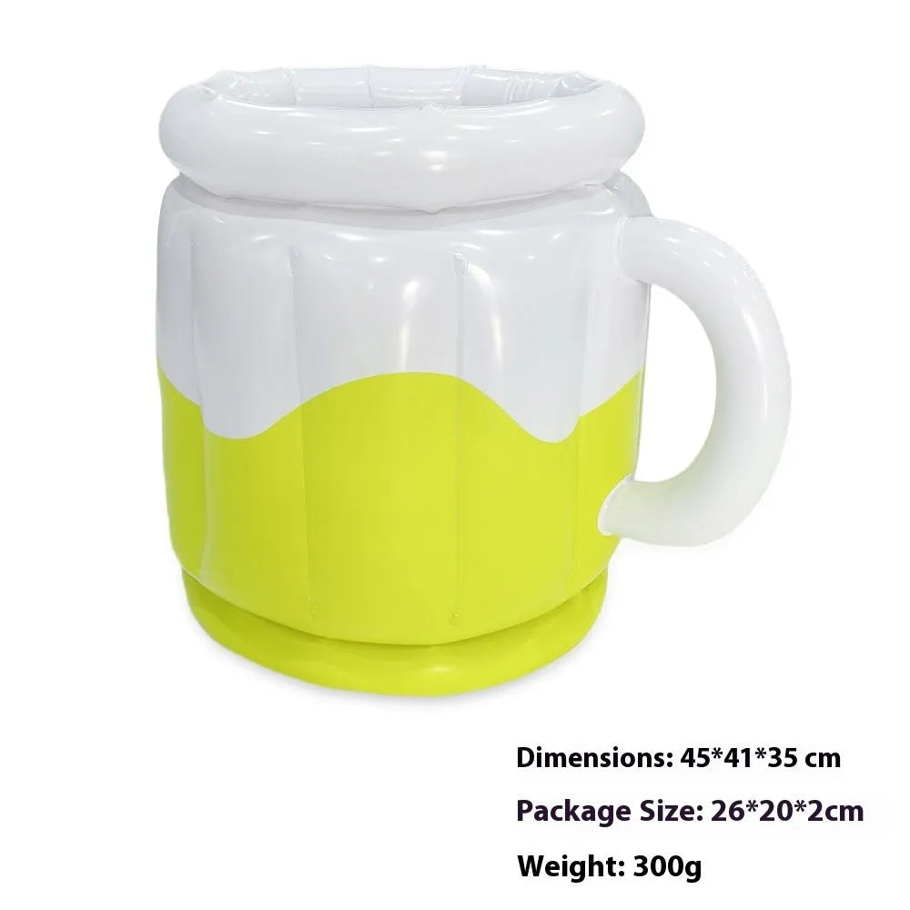 Yellow inflatable PVC ice bucket for outdoor parties and portable drink cooling.