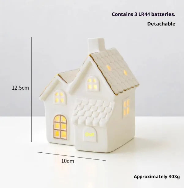 Ceramic Christmas tree house ornament in European style villa design with open door