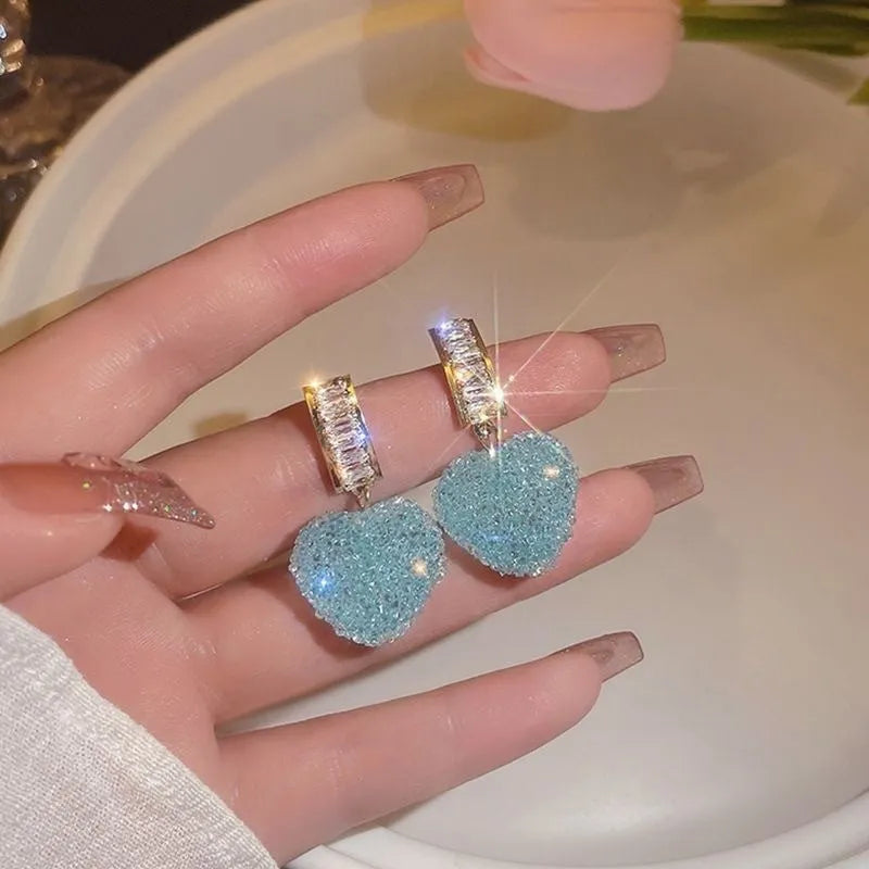 Peach heart-shaped candy stud earrings in blue and pink alloy for women