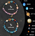 Two natural stone beaded bracelets with zodiac charms on an adjustable elastic cord.