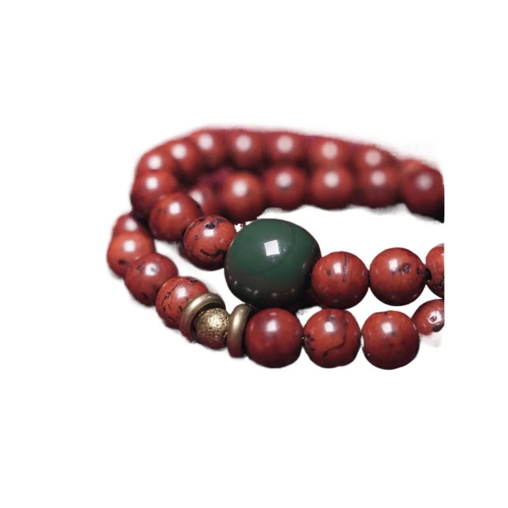 Natural bodhi seed double circle bracelet showing manual craftsmanship and layered design