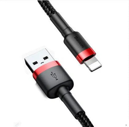 Red and deep space grey iPhone charging cables showing different lengths from 0.5 to 3 metres