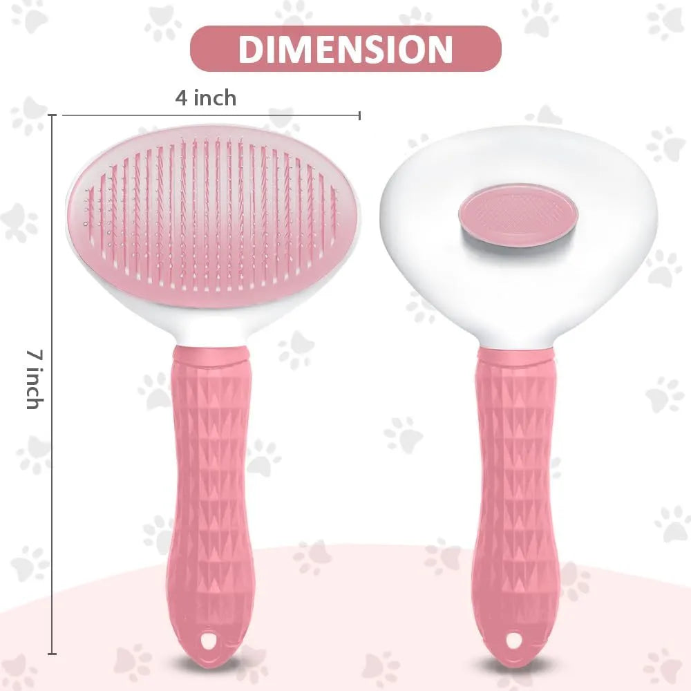 Blue cat grooming brush with a release button for removing loose fur and tangles