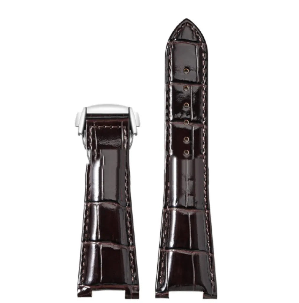Bamboo pattern leather watch band for Observatory watches in black with silver buckle