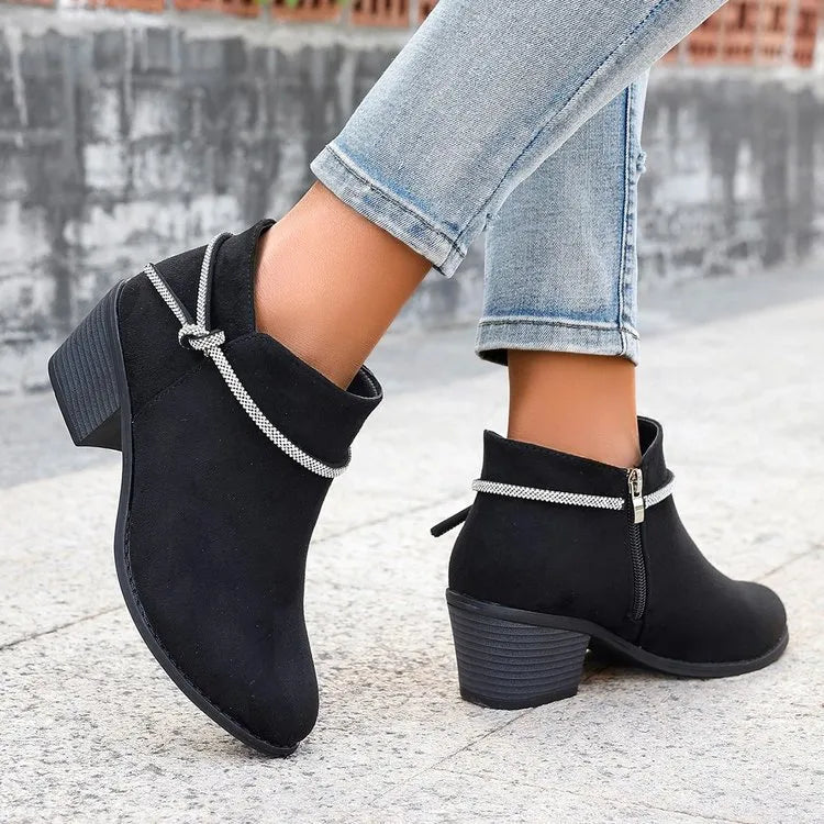Low-cut hollow-out Martin boots for women, artificial PU leather, black colour, side view