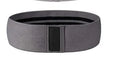 Fabric resistance band in purple, pink, and lake blue with a mesh storage bag.