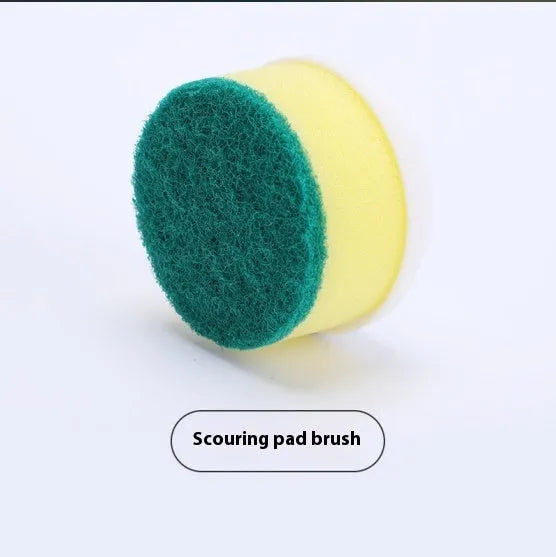 White cordless electric cleaning brush with four brush heads for shower tile and floor cleaning