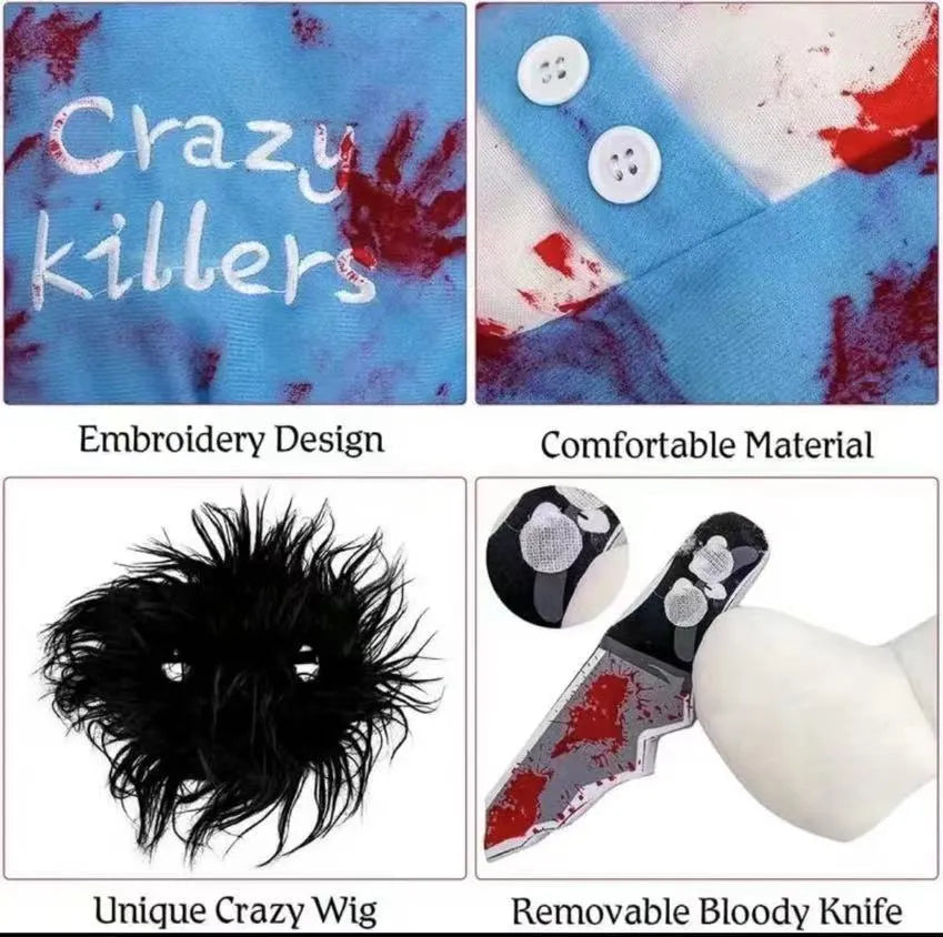 Bloody doll pet costume for Halloween with sand carving patterns on polyester fabric