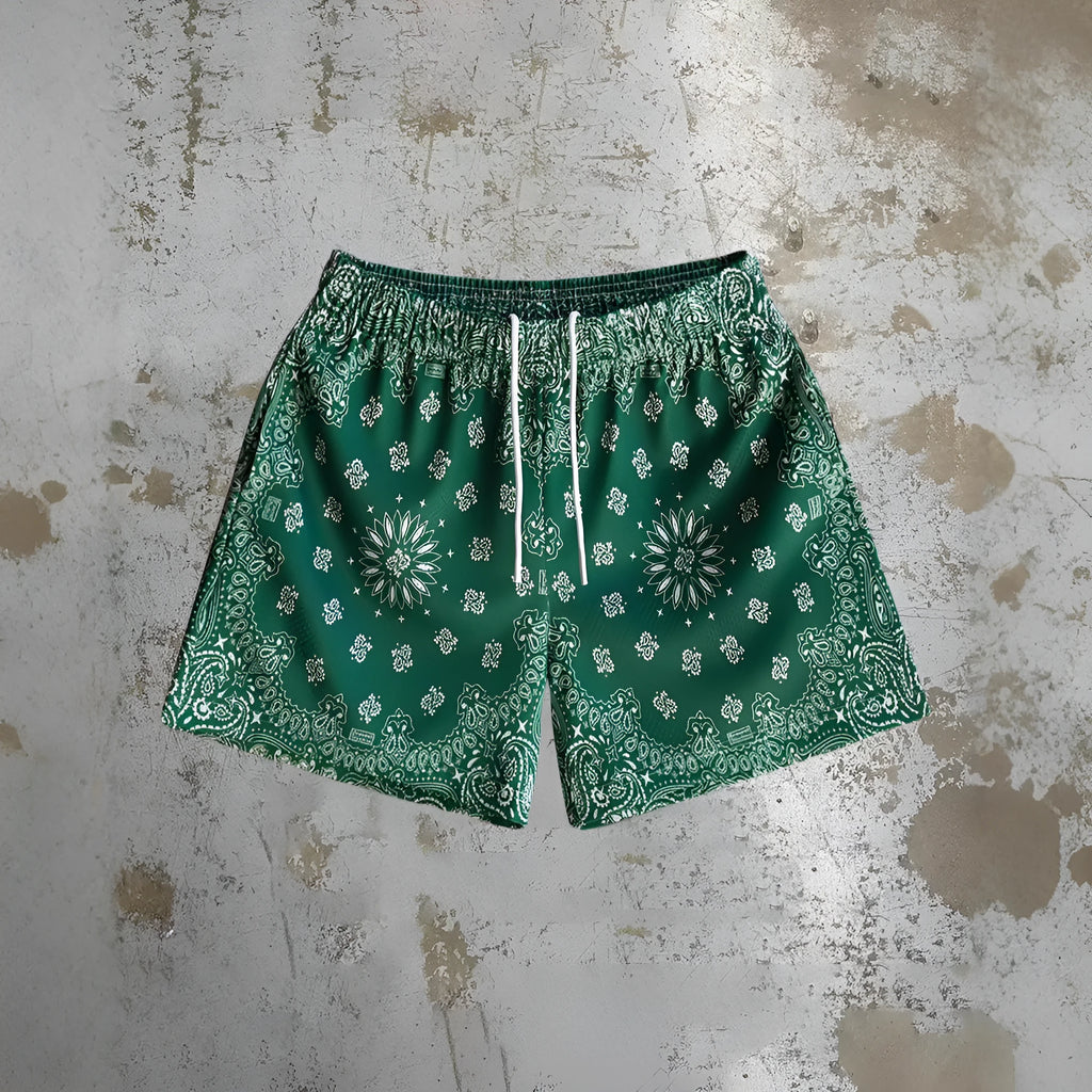 Men's quick-drying digital print beach shorts in milk silk polyester fabric, loose fit with micro elasticity