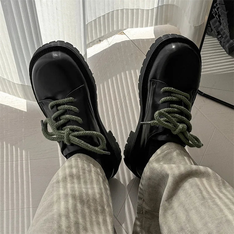 Big Head derby platform casual shoes in leather-look microfiber with a height-increasing rubber sole.