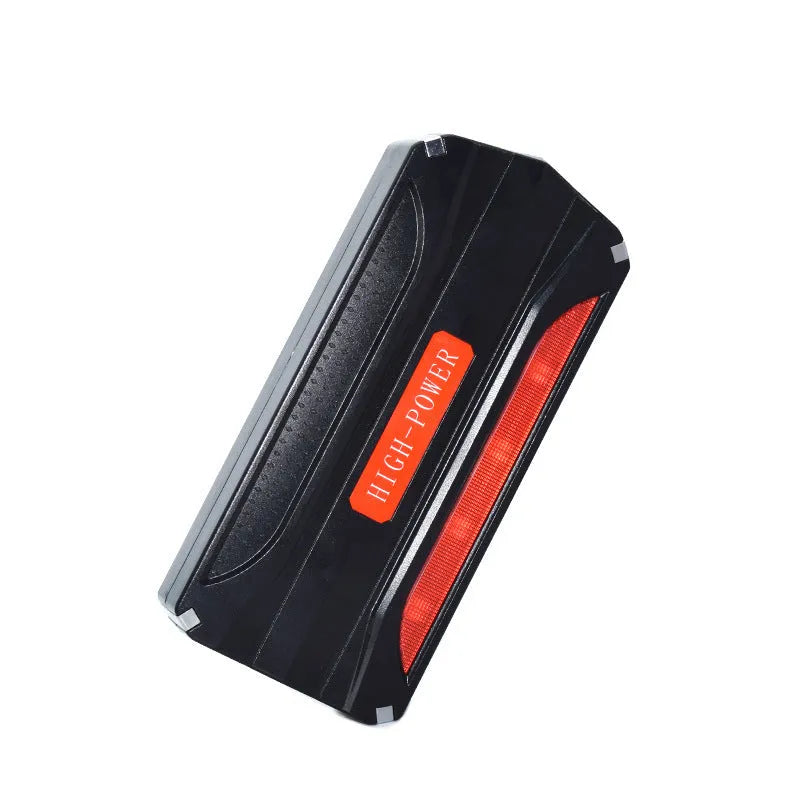 Black red 12V vehicle emergency starting power supply with 7800mAh capacity showing compact dimensions