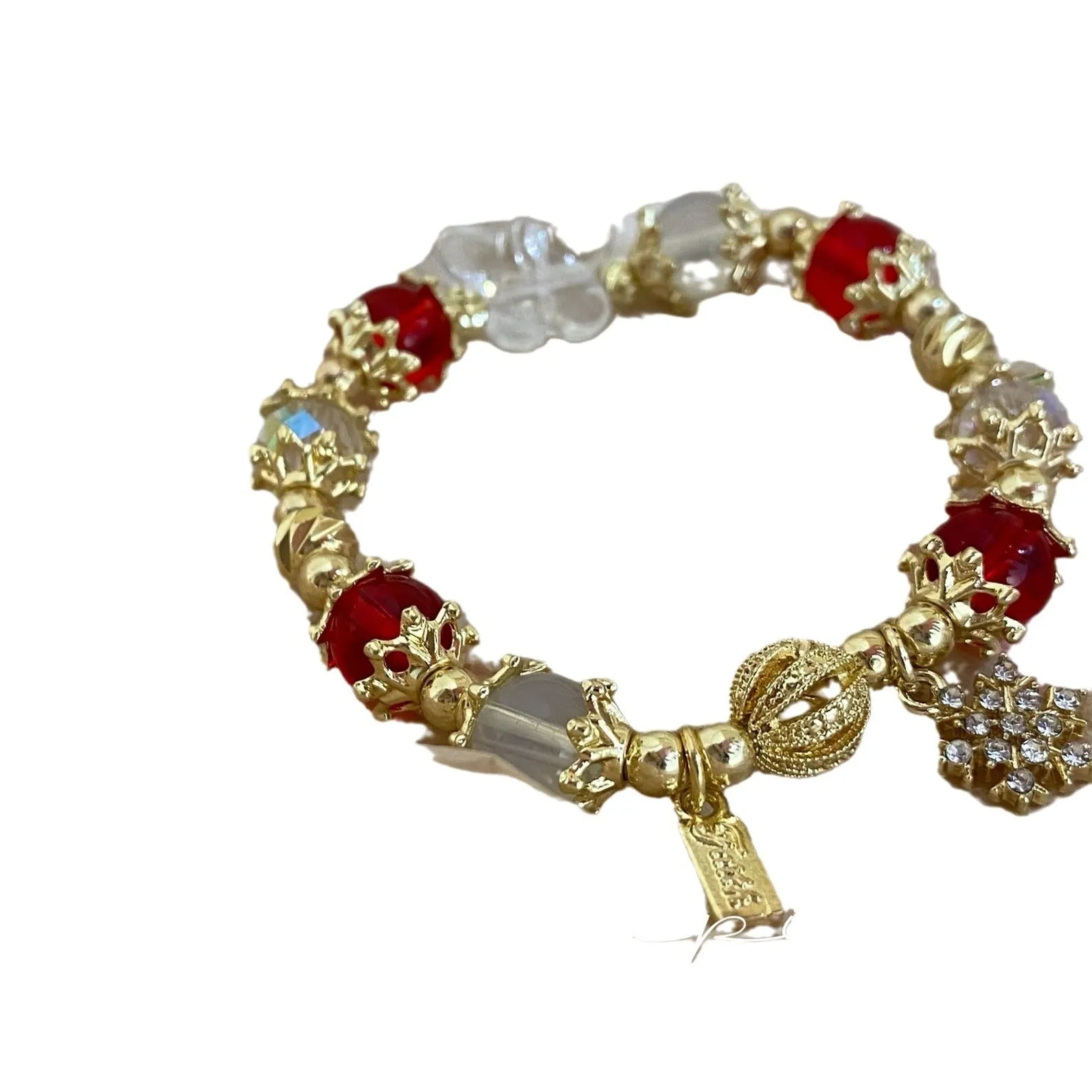 Women's galaxy colour bracelet with snowflake pendant, bow decoration, heart shapes and cartoon character details